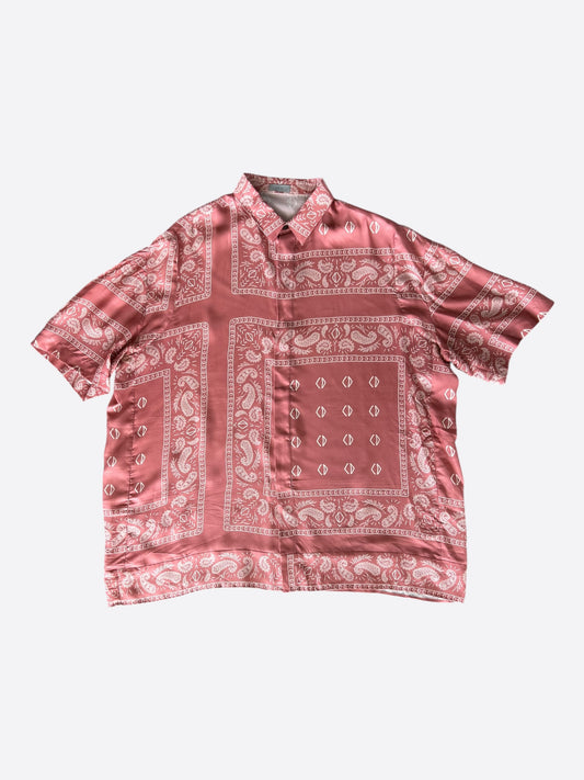 Dior Cactus Jack Pink Paisley Bandana Print Silk Button Up Shirt