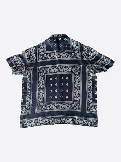 Dior Cactus Jack Navy & White Diamond Bandana Print Silk Button Up Shirt