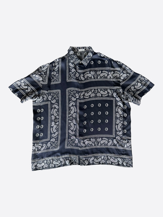 Dior Cactus Jack Navy & White Diamond Bandana Print Silk Button Up Shirt