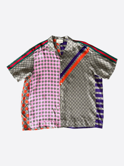 Gucci Tan & Multicolor GG Monogram Button Up Shirt