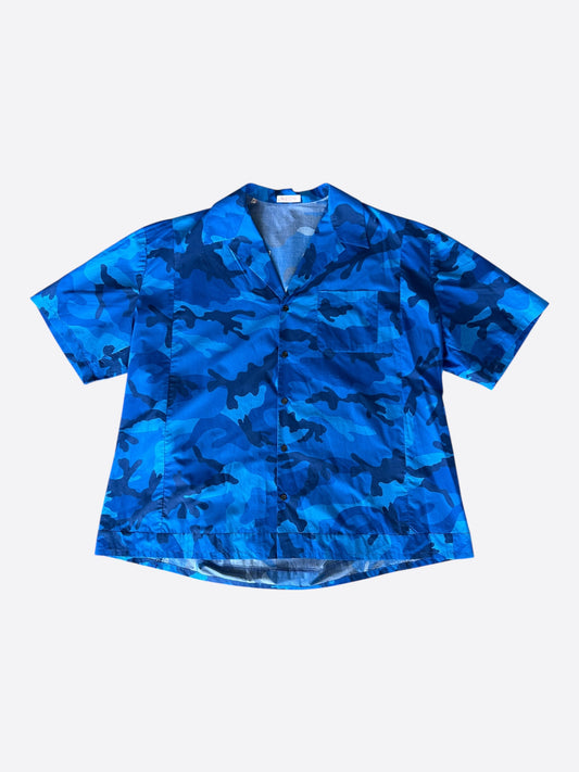Valentino Blue Camouflage Button Up Shirt