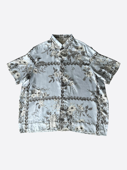 Dior Blue Floral Oblique Silk Button Up Shirt