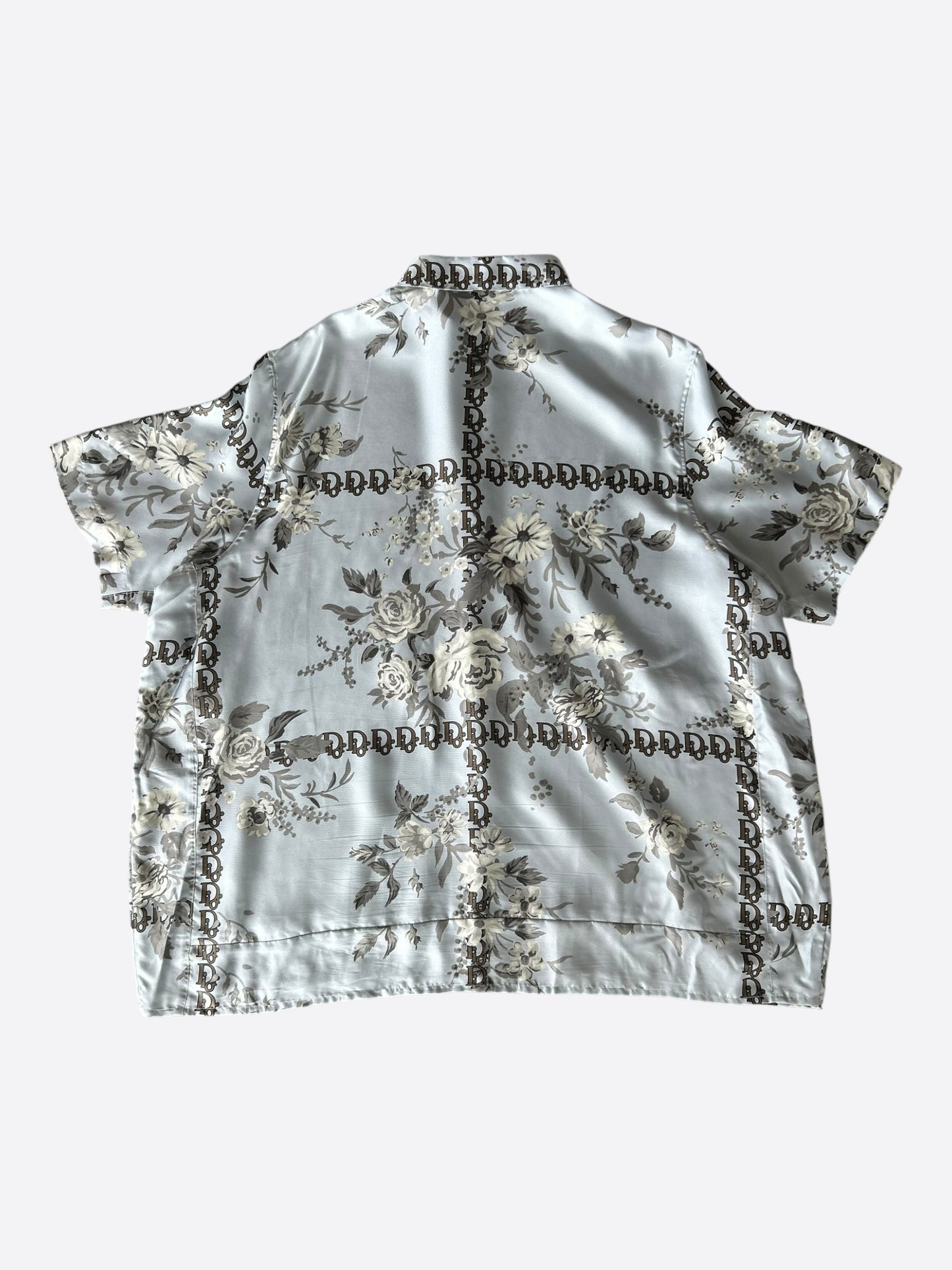 Dior Blue Floral Oblique Silk Button Up Shirt