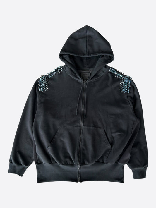 Prada Black & Blue Crystal Zip Hoodie