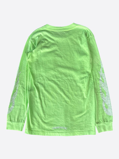 Chrome Hearts Neon Green & White Flame Longsleeve T-Shirt