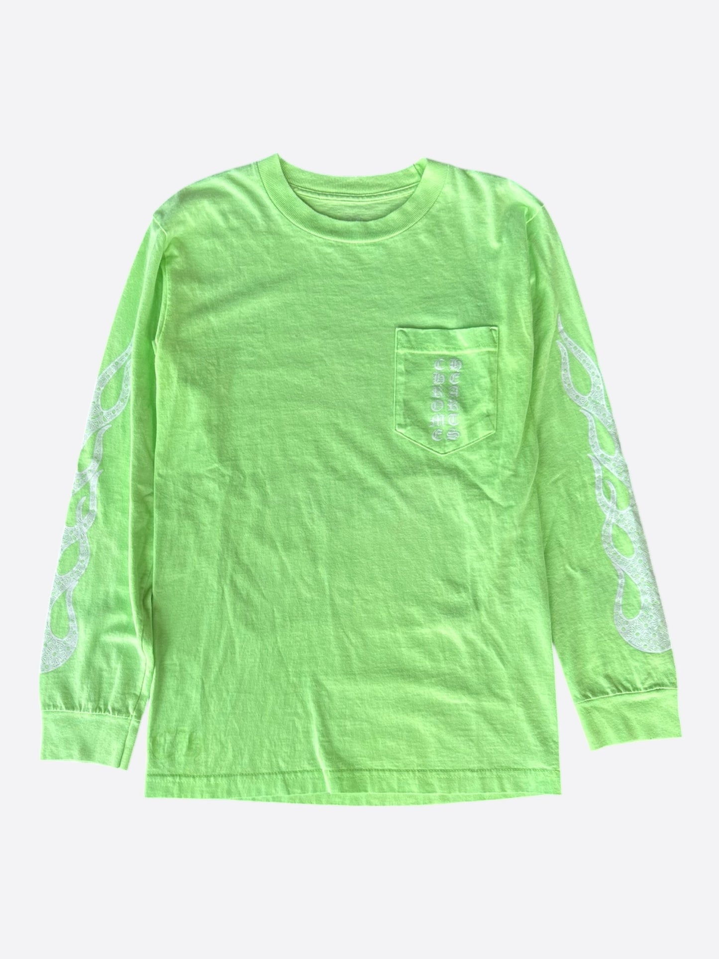 Chrome Hearts Neon Green & White Flame Longsleeve T-Shirt