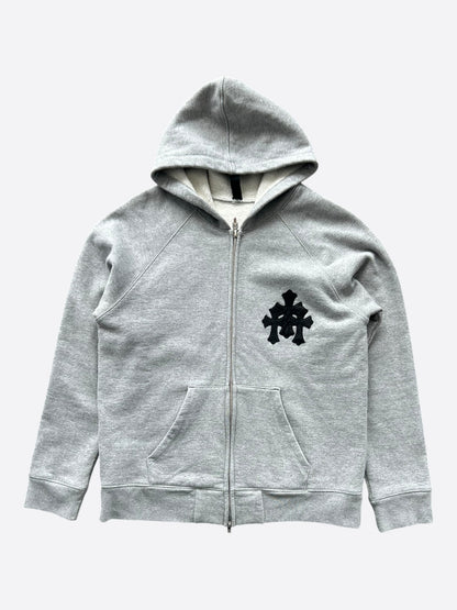 Chrome Hearts Grey & Black Triple Cross Patch Paper Jam Zip Up Hoodie