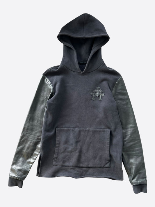 Chrome Hearts Black Leather Triple Cross Patch Hoodie
