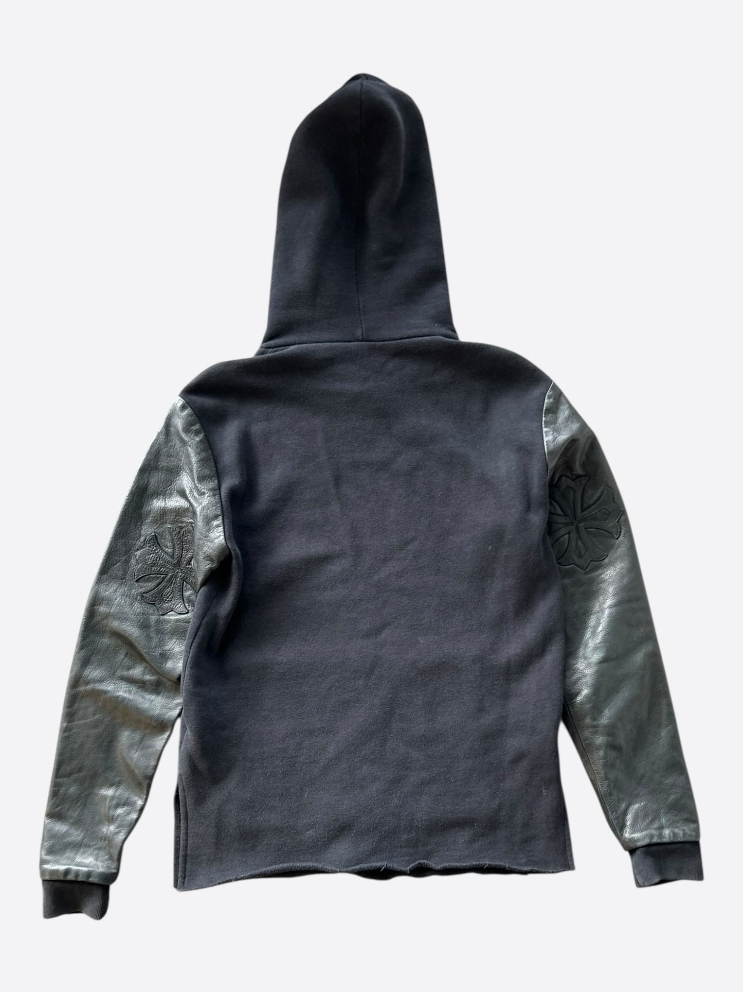 Chrome Hearts Black Leather Triple Cross Patch Hoodie