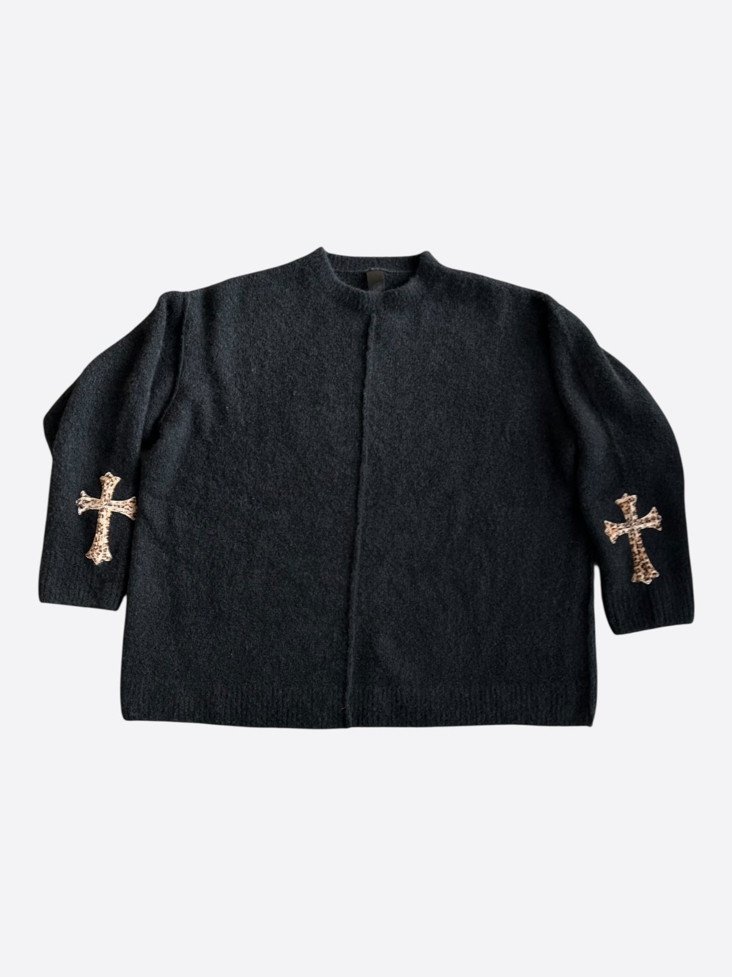 Chrome Hearts Black & Cheetah Cross Patch Cashmere Sweater