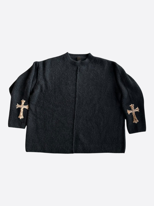 Chrome Hearts Black & Cheetah Cross Patch Cashmere Sweater