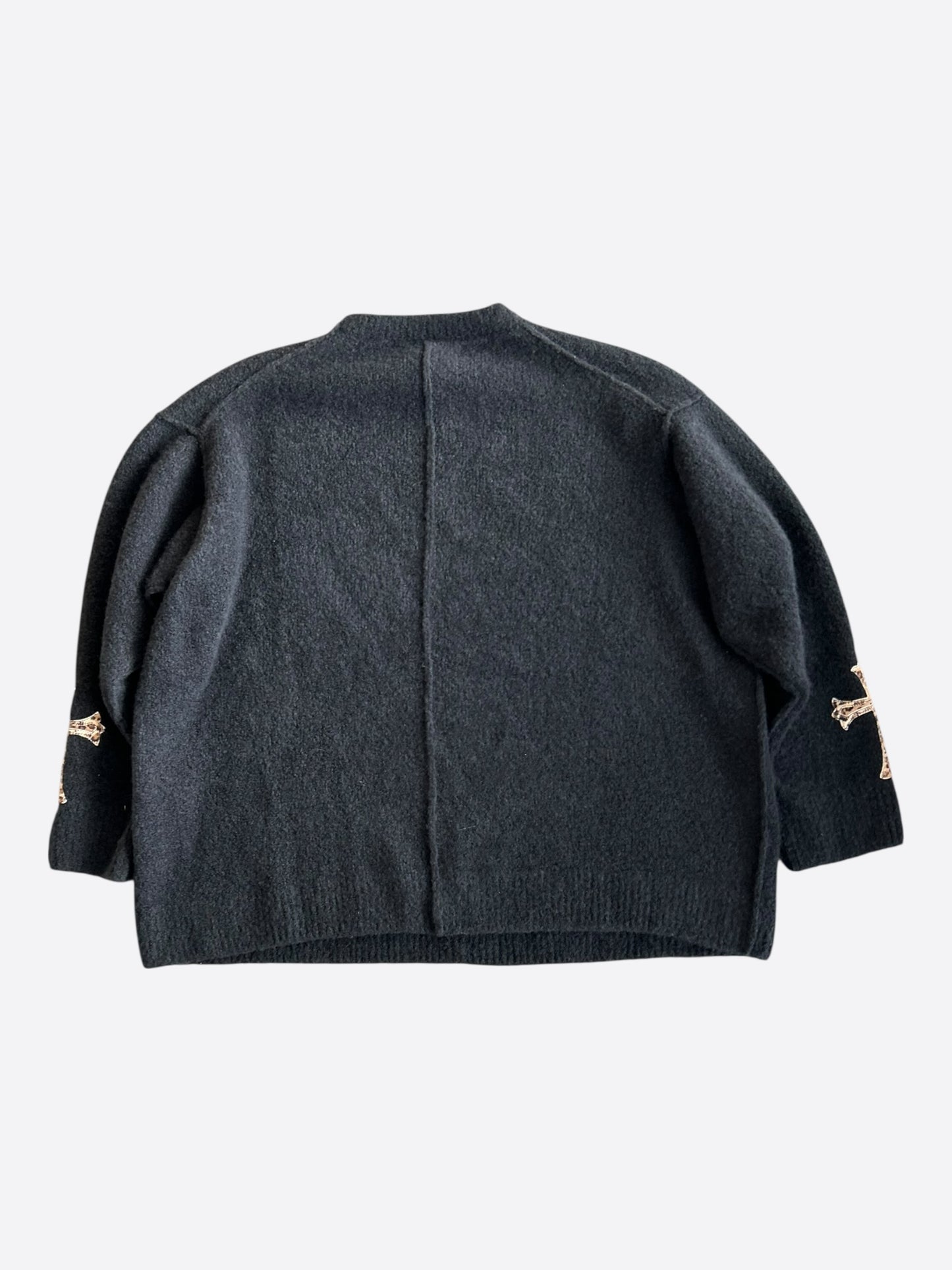 Chrome Hearts Black & Cheetah Cross Patch Cashmere Sweater