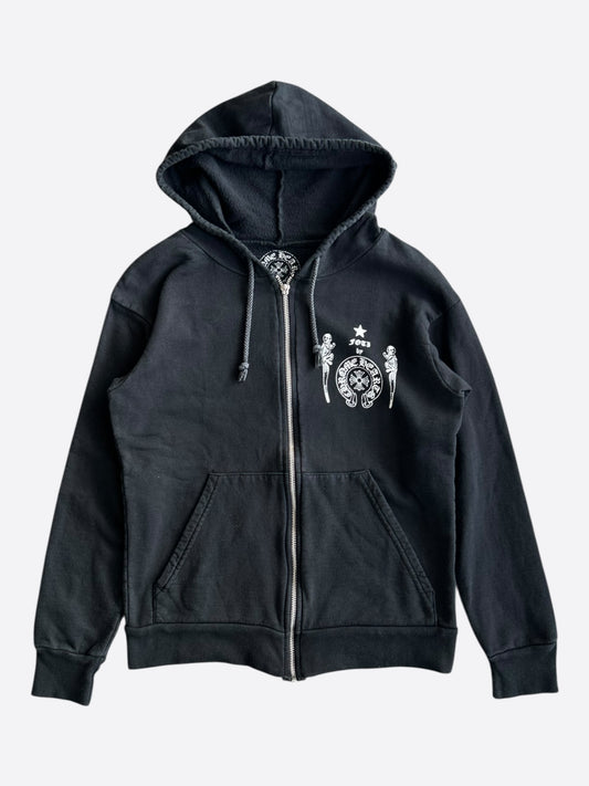 Chrome Hearts Black & White Foti Horseshoe Logo Zip Up Hoodie