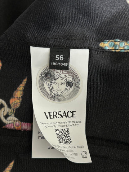 Versace Black & Multicolor Coral Theatre Graphic Button Up Shirt