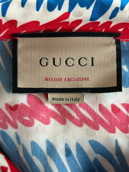 Gucci Blue & Red Love You Silk Button Up Shirt