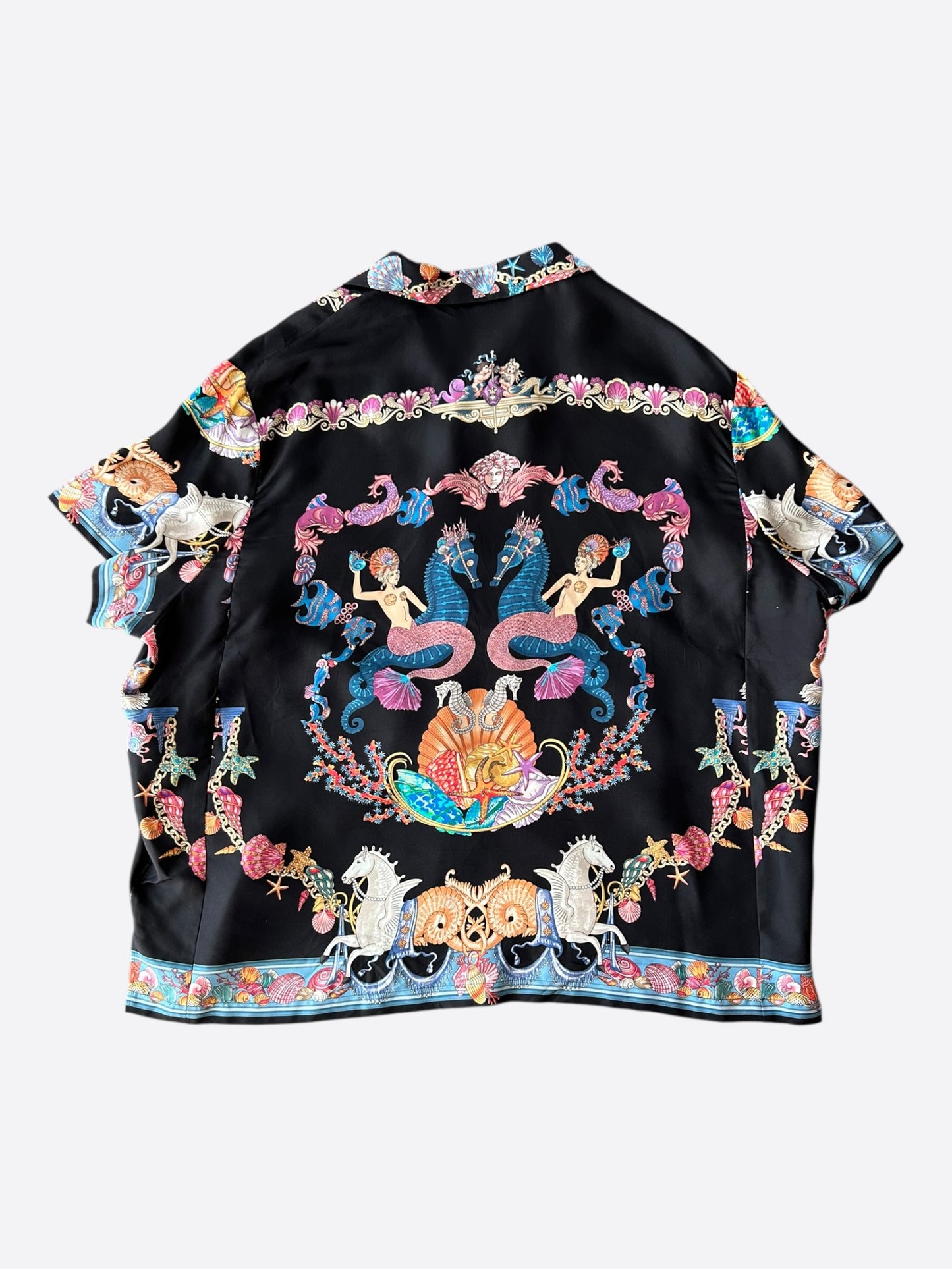 Versace Black & Multicolor Coral Theatre Graphic Button Up Shirt