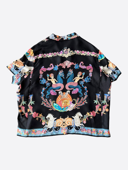 Versace Black & Multicolor Coral Theatre Graphic Button Up Shirt