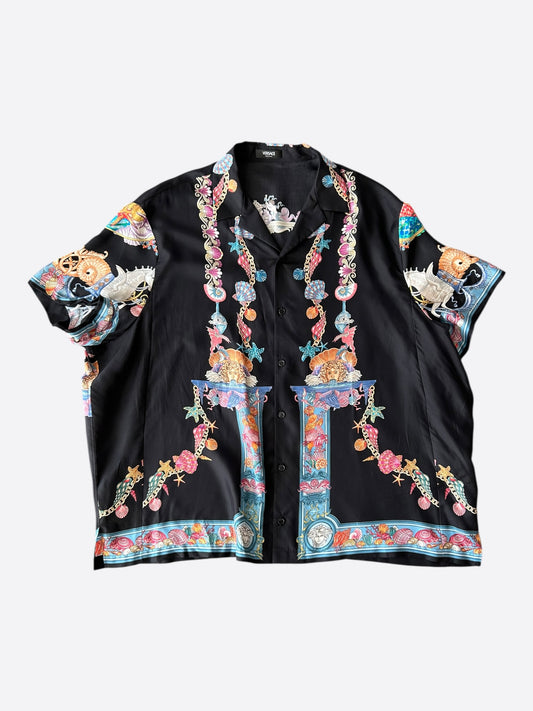 Versace Black & Multicolor Coral Theatre Graphic Button Up Shirt