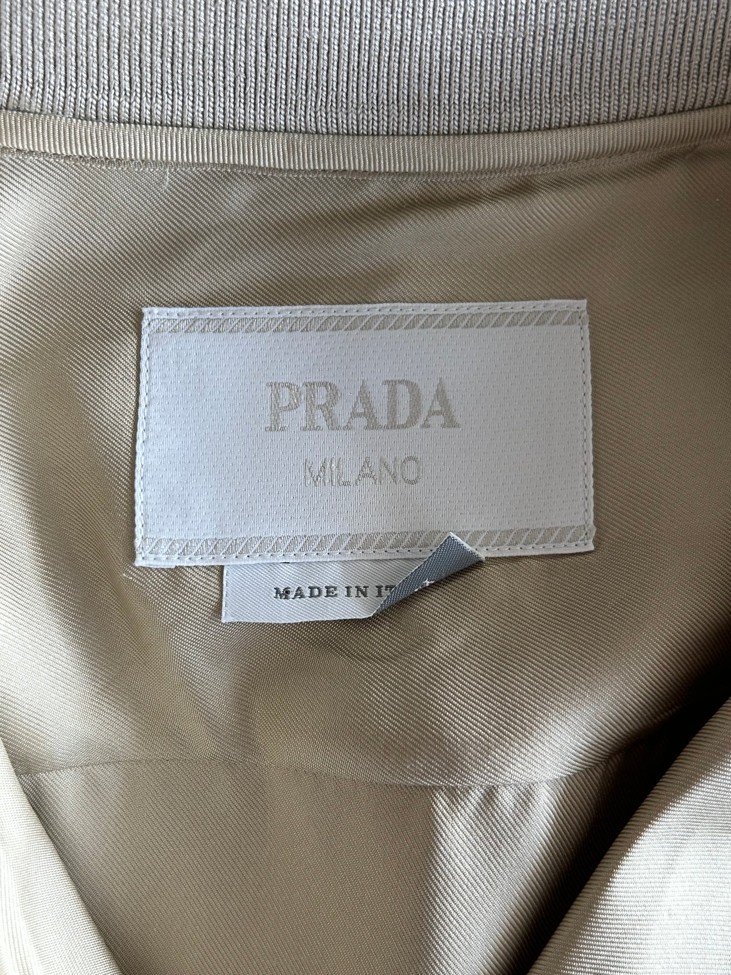 Prada Beige & Black Striped Logo Silk Button Up Shirt