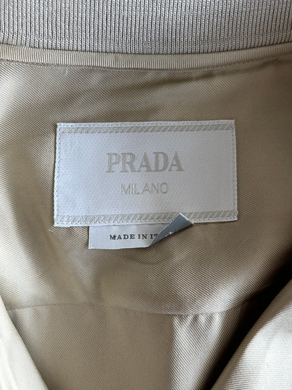 Prada Beige & Black Striped Logo Silk Button Up Shirt