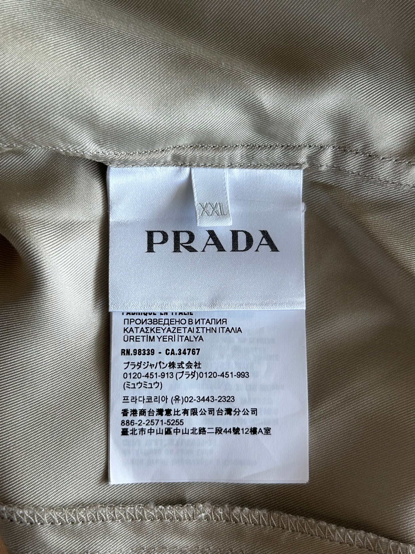 Prada Beige & Black Striped Logo Silk Button Up Shirt