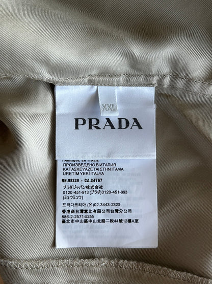 Prada Beige & Black Striped Logo Silk Button Up Shirt