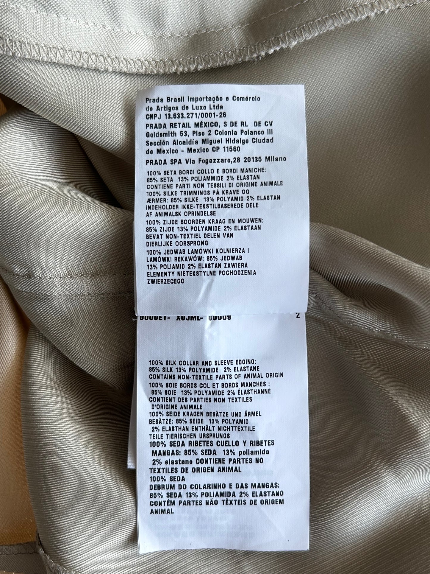 Prada Beige & Black Striped Logo Silk Button Up Shirt