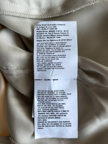Prada Beige & Black Striped Logo Silk Button Up Shirt