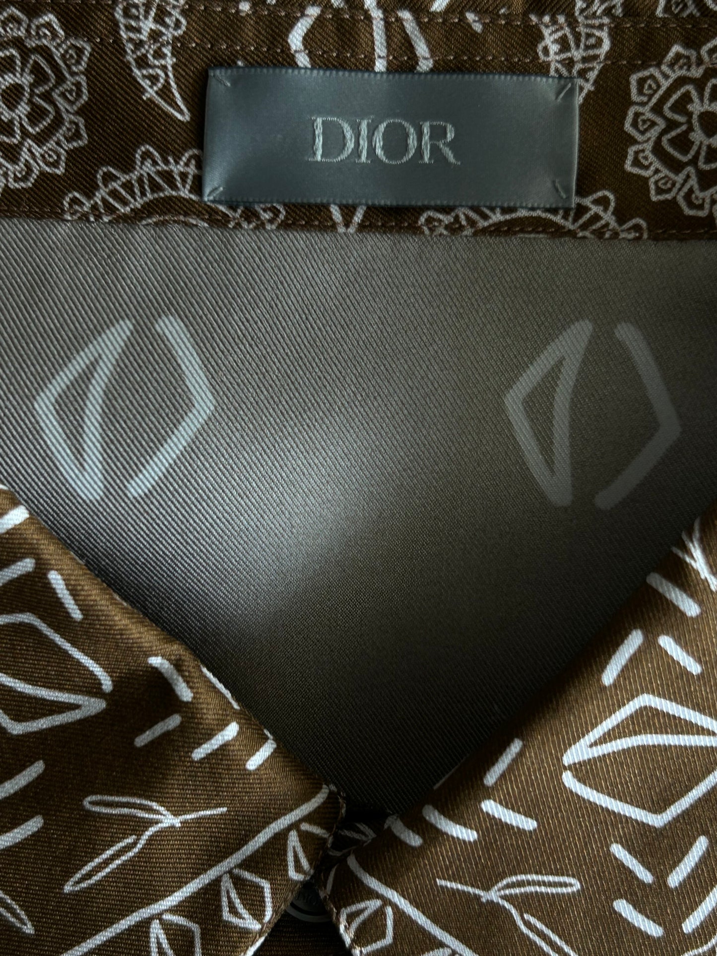 Dior Cactus Jack Brown & White Diamond Bandana Print Silk Button Up Shirt
