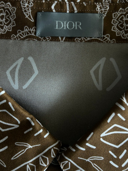 Dior Cactus Jack Brown & White Diamond Bandana Print Silk Button Up Shirt