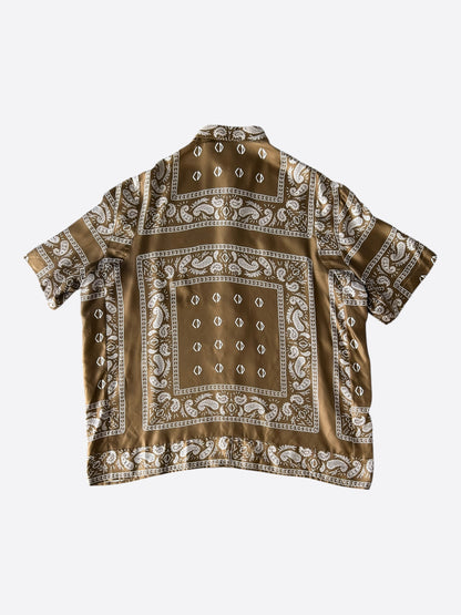 Dior Cactus Jack Brown & White Diamond Bandana Print Silk Button Up Shirt