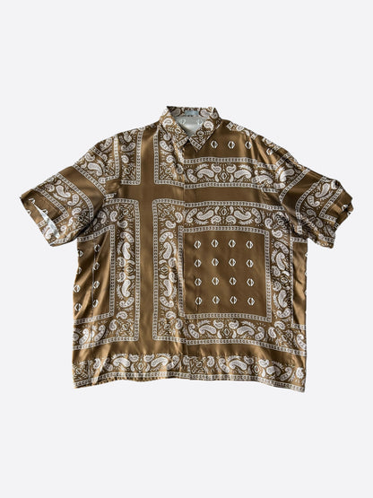 Dior Cactus Jack Brown & White Diamond Bandana Print Silk Button Up Shirt