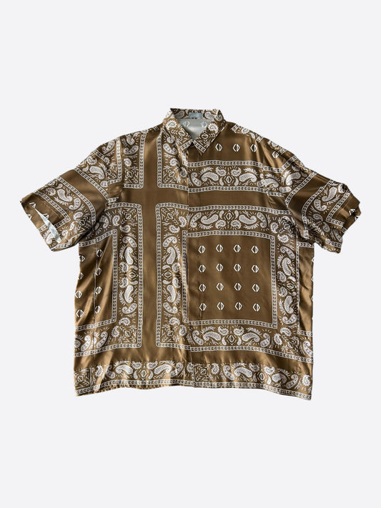 Dior Cactus Jack Brown & White Diamond Bandana Print Silk Button Up Shirt