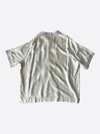 Prada Beige & Black Striped Logo Silk Button Up Shirt
