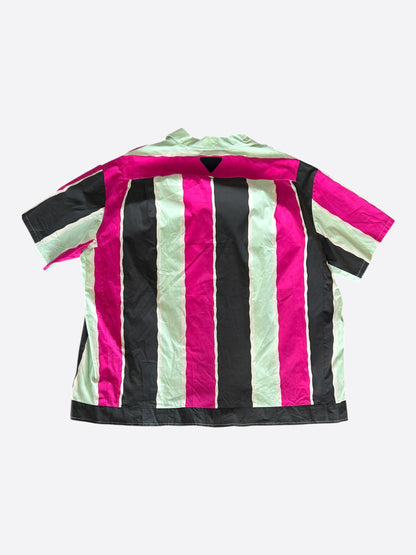 Prada Pink & Multicolor Striped Logo Button Up Shirt