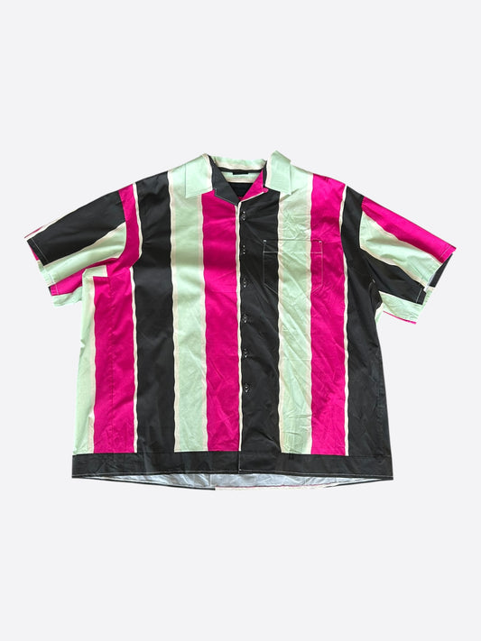 Prada Pink & Multicolor Striped Logo Button Up Shirt