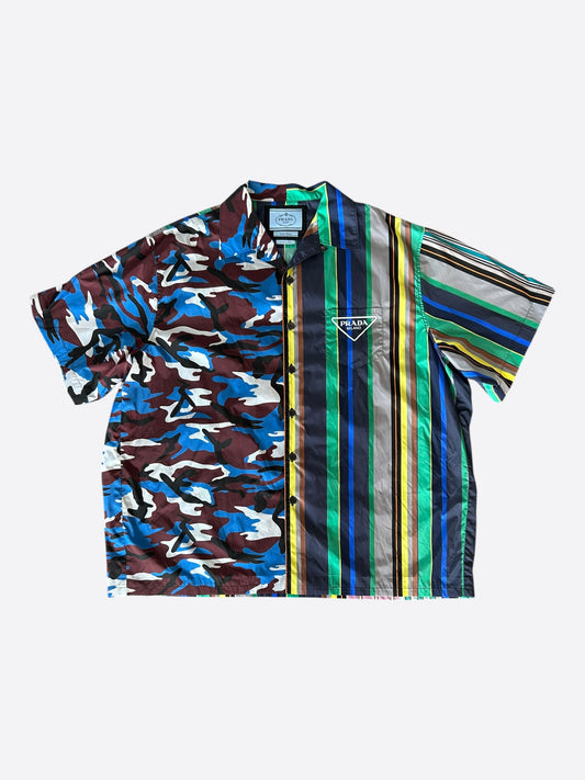 Prada Camouflage & Multicolor Striped Button Up Shirt