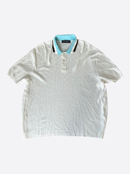 Louis Vuitton White & Blue Perforated Monogram Knit Polo T-Shirt