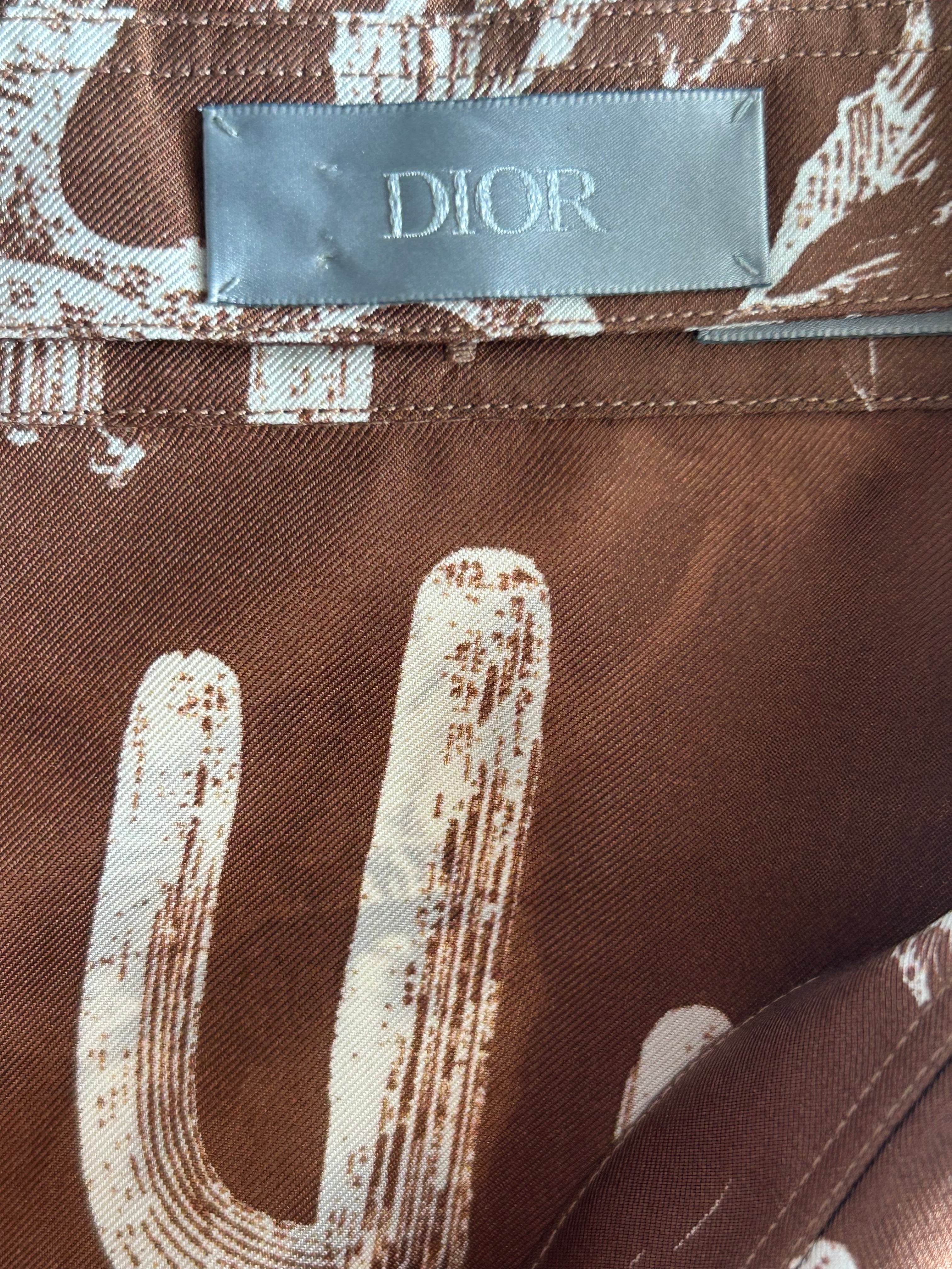 Dior Cactus Jack Brown & White Desert Print Silk Button Up Shirt
