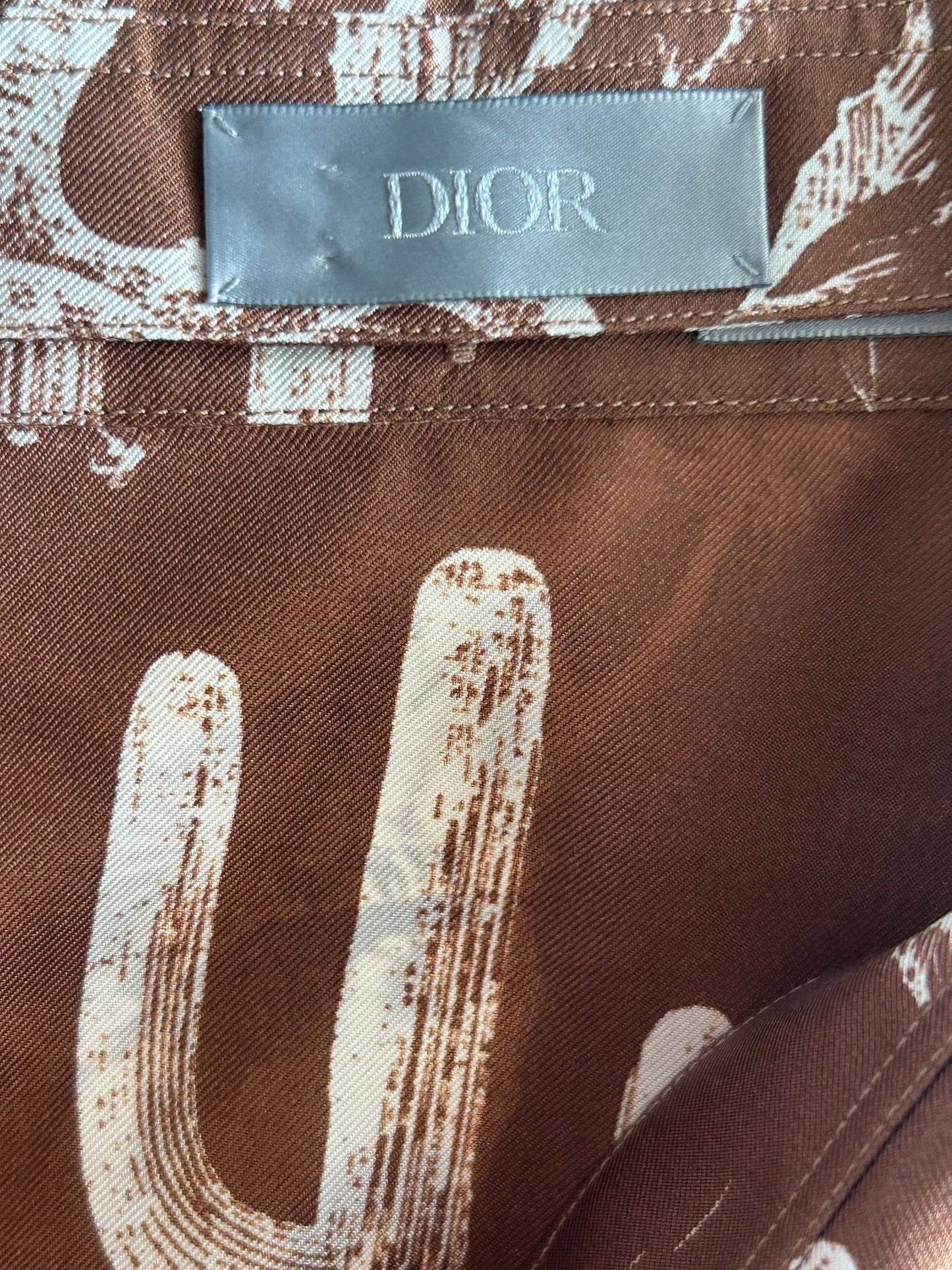 Dior Cactus Jack Brown & White Desert Print Silk Button Up Shirt
