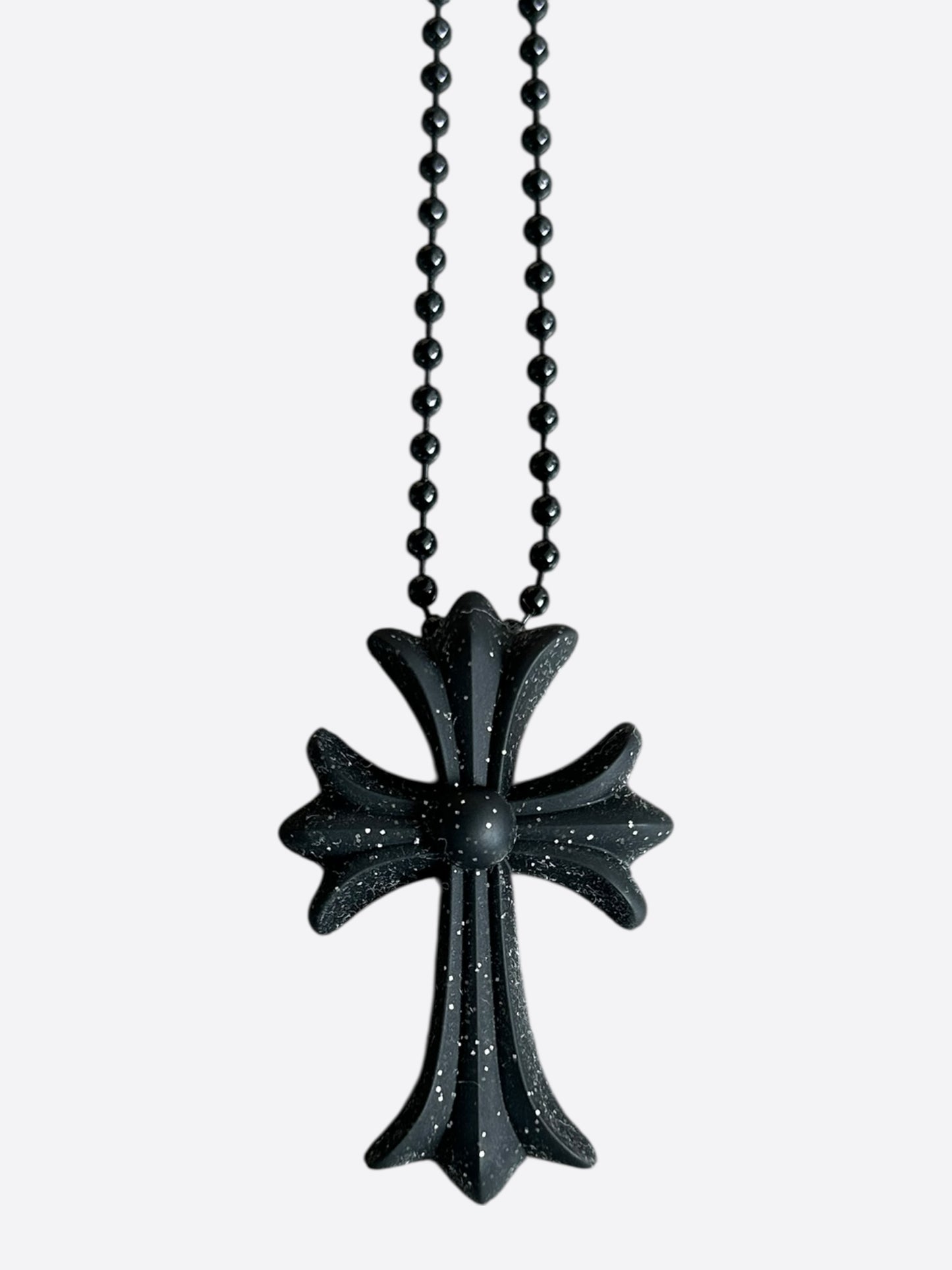 Chrome Hearts Black Glitter Silichrome Cross Necklace