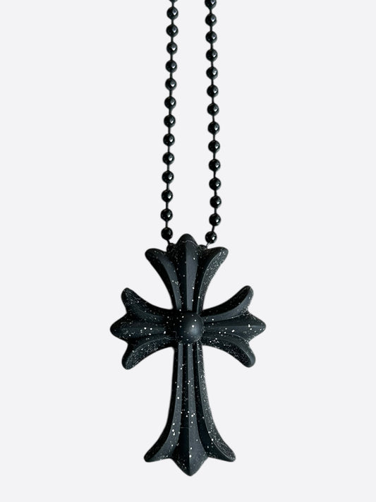 Chrome Hearts Black Glitter Silichrome Cross Necklace