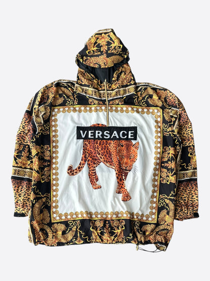 Versace Black & Gold Baroque Wild Cat Anorak Jacket