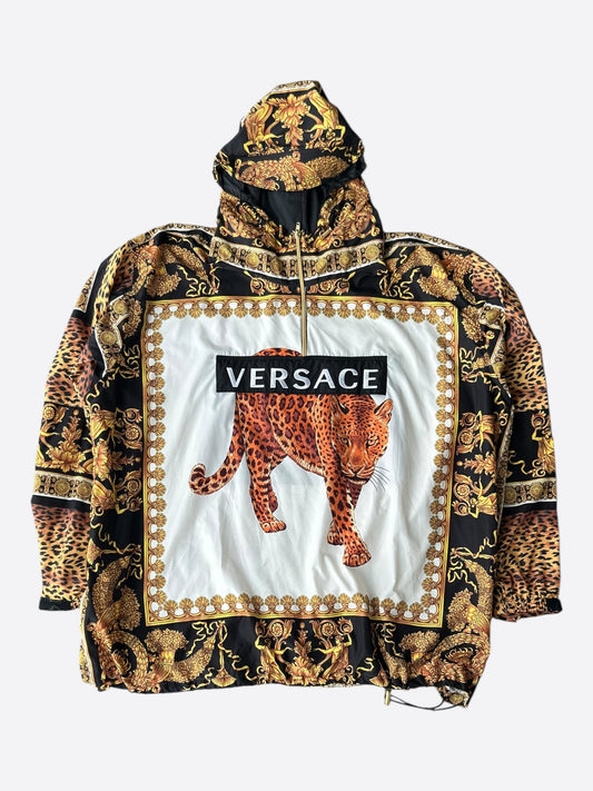 Versace Black & Gold Baroque Wild Cat Anorak Jacket