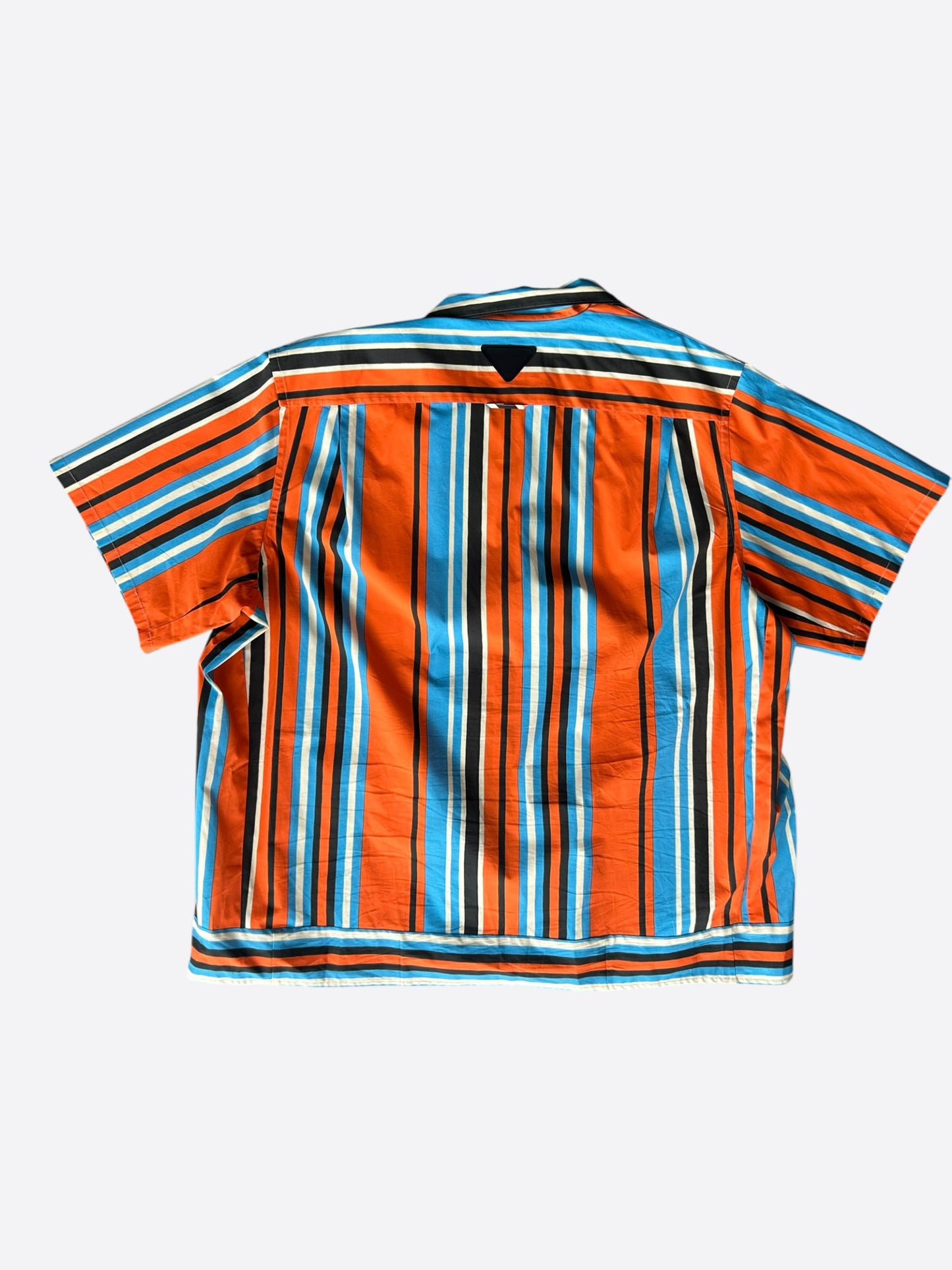 Prada Orange & Blue Striped Logo Button Up Shirt