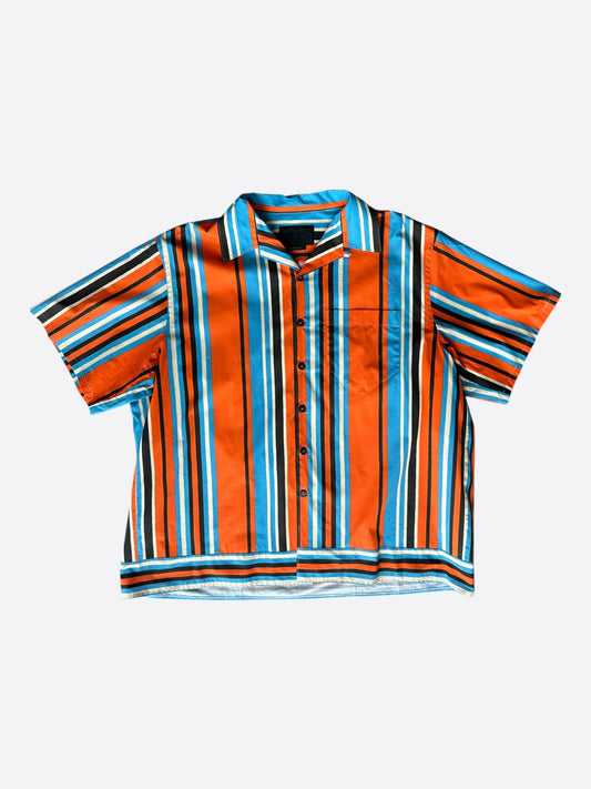 Prada Orange & Blue Striped Logo Button Up Shirt