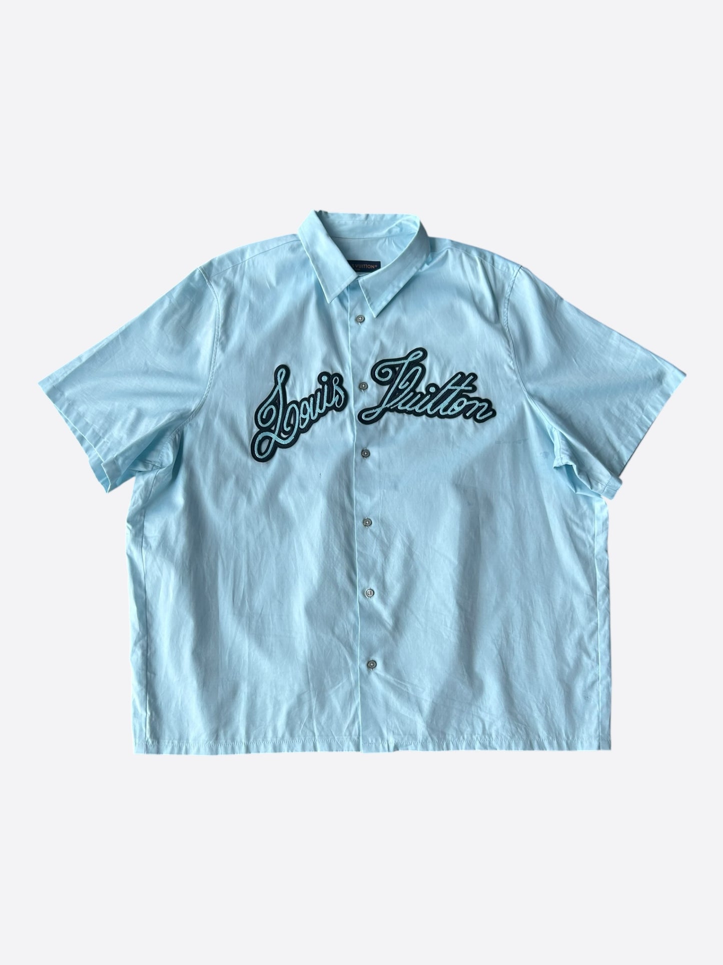 Louis Vuitton Light Blue Embroidered Logo Button Up Shirt
