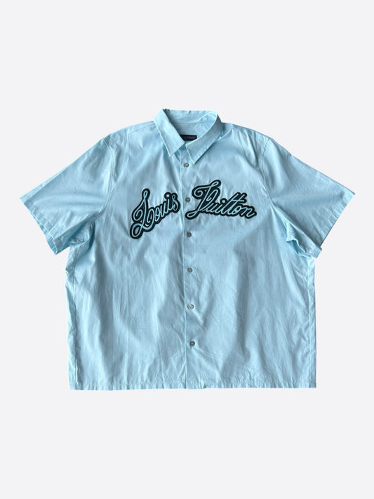 Louis Vuitton Light Blue Embroidered Logo Button Up Shirt