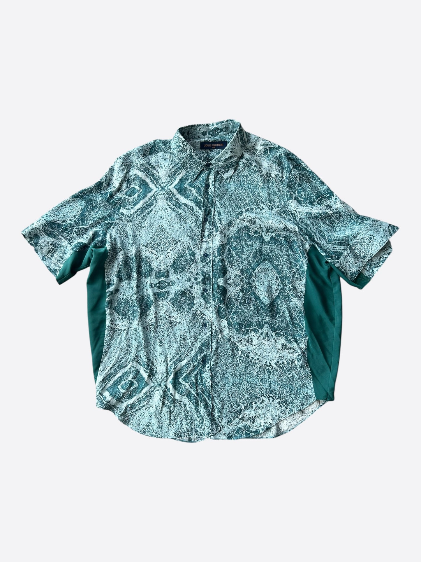 Louis Vuitton Blue & Green Marble Monogram Button Up Shirt