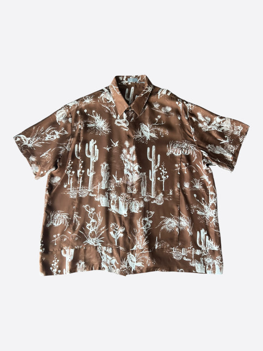 Dior Cactus Jack Brown & White Desert Print Silk Button Up Shirt